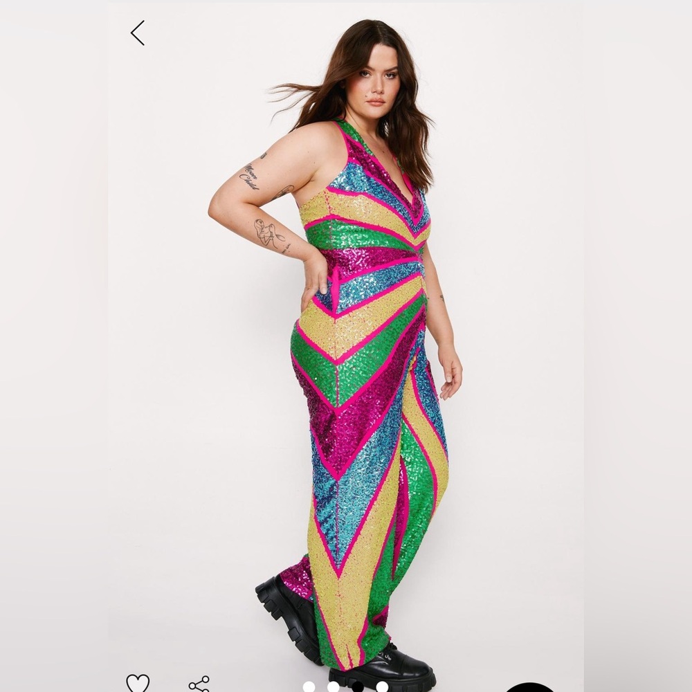 BNWT Nasty Gal Sequenced Colorblock Wide Leg Jumpsuit - Picture 4 of 9